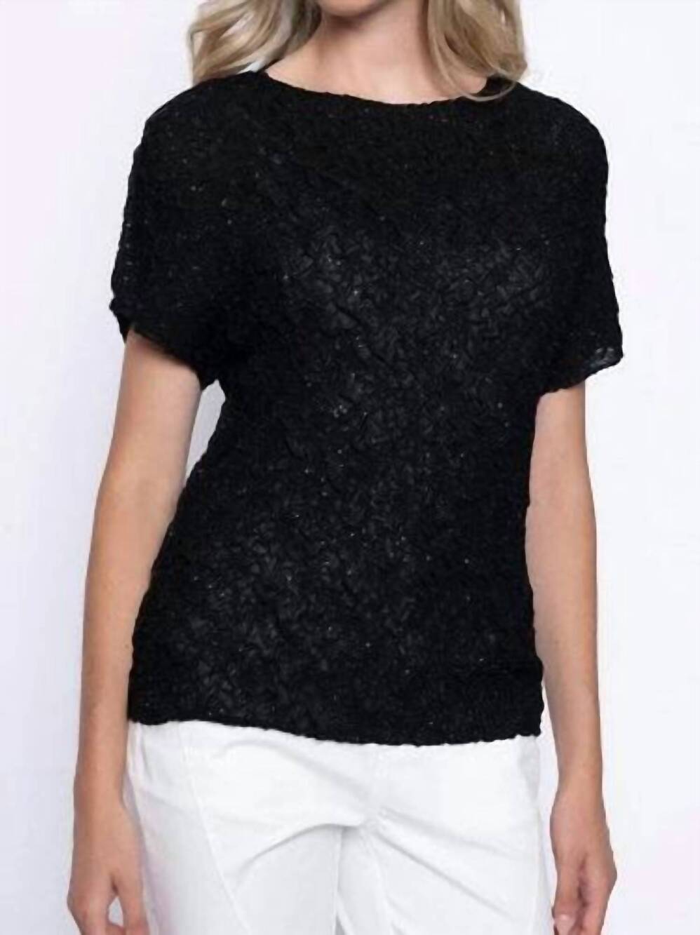 NEW PICADILLY short sleeve pleated top in black